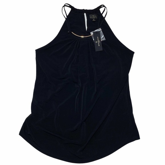 WORTHINGTON Petites Black Sleeveless Buttoned Keyhole Metal Neck Blouse NWT - Picture 5 of 11
